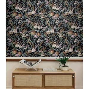 30.75 sq. ft. Onyx Vintage Floral Vinyl Peel and Stick Wallpaper Roll