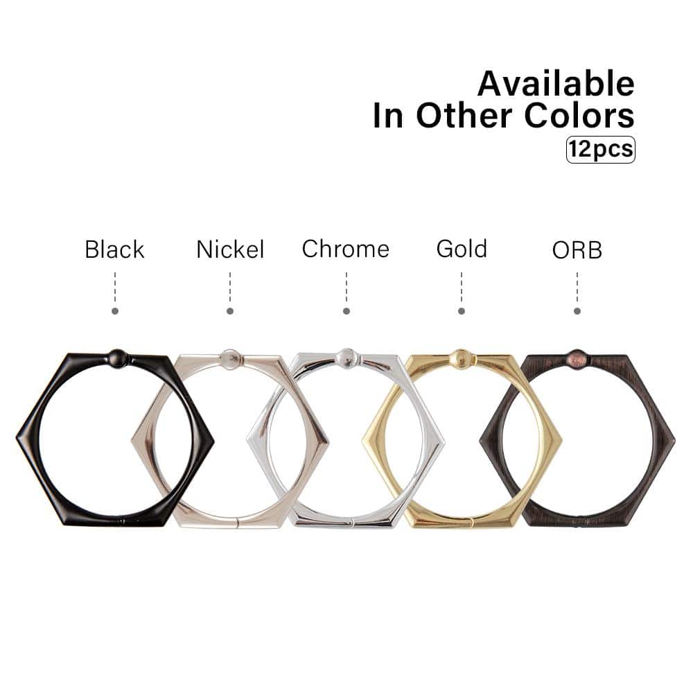 Matte Black Hexagonal Zinc Alloy Shower Curtain Hooks Set