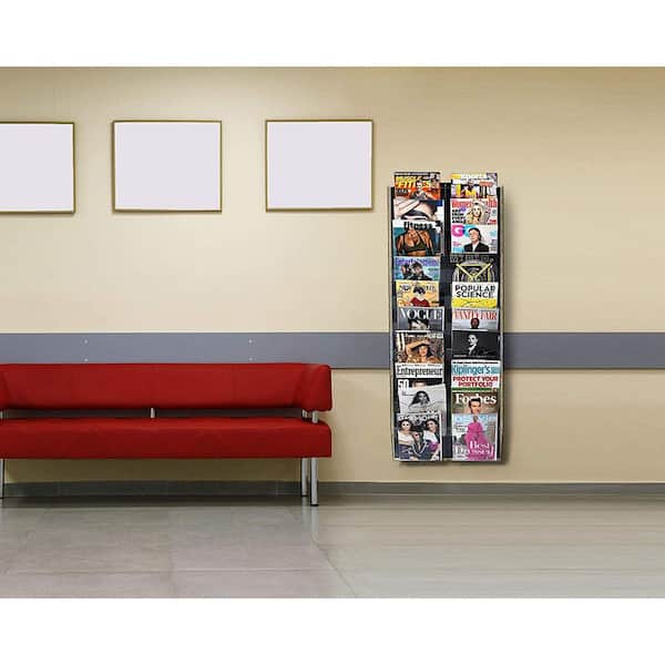AdirOffice 51 in. x 20 in. Black with Clear Acrylic Wall Mounted Hanging Brochure Magazine Rack (2-Pack)