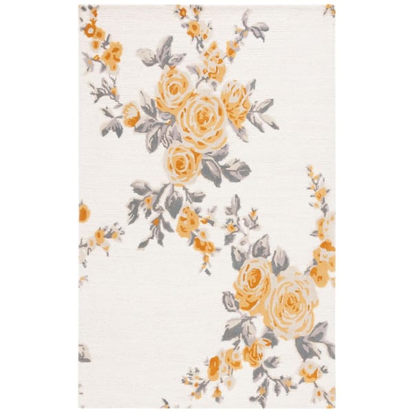 Jardin 5 ft. x 8 ft. Ivory/Gold Floral Blossom Area Rug