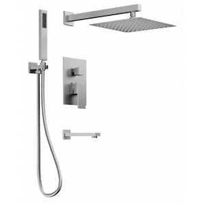 3-Spray 10 in. Wall Mount Dual Shower Head and Handheld Shower Tub Shower Set in Brushed Nickel (Valve Included)