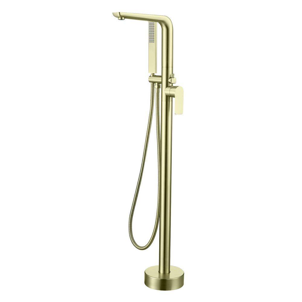Single Handle Floor Mount Bathtub Faucet Freestanding Tub Filler Standing Shower Faucets with Handheld Shower in Gold price history on PriceWatchPro