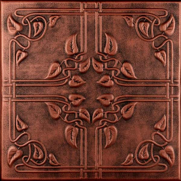 A La Maison Ceilings Ivy Leaves Antique Copper 1.6 ft. x 1.6 ft. Decorative Foam Glue Up Ceiling Tile (21.6 sq. ft./case)