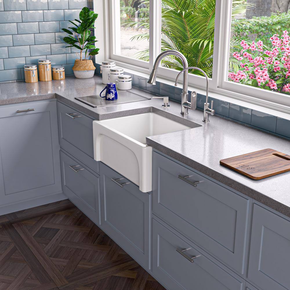 24'' White Fireclay Farmhouse Apron Single Bowl Sink