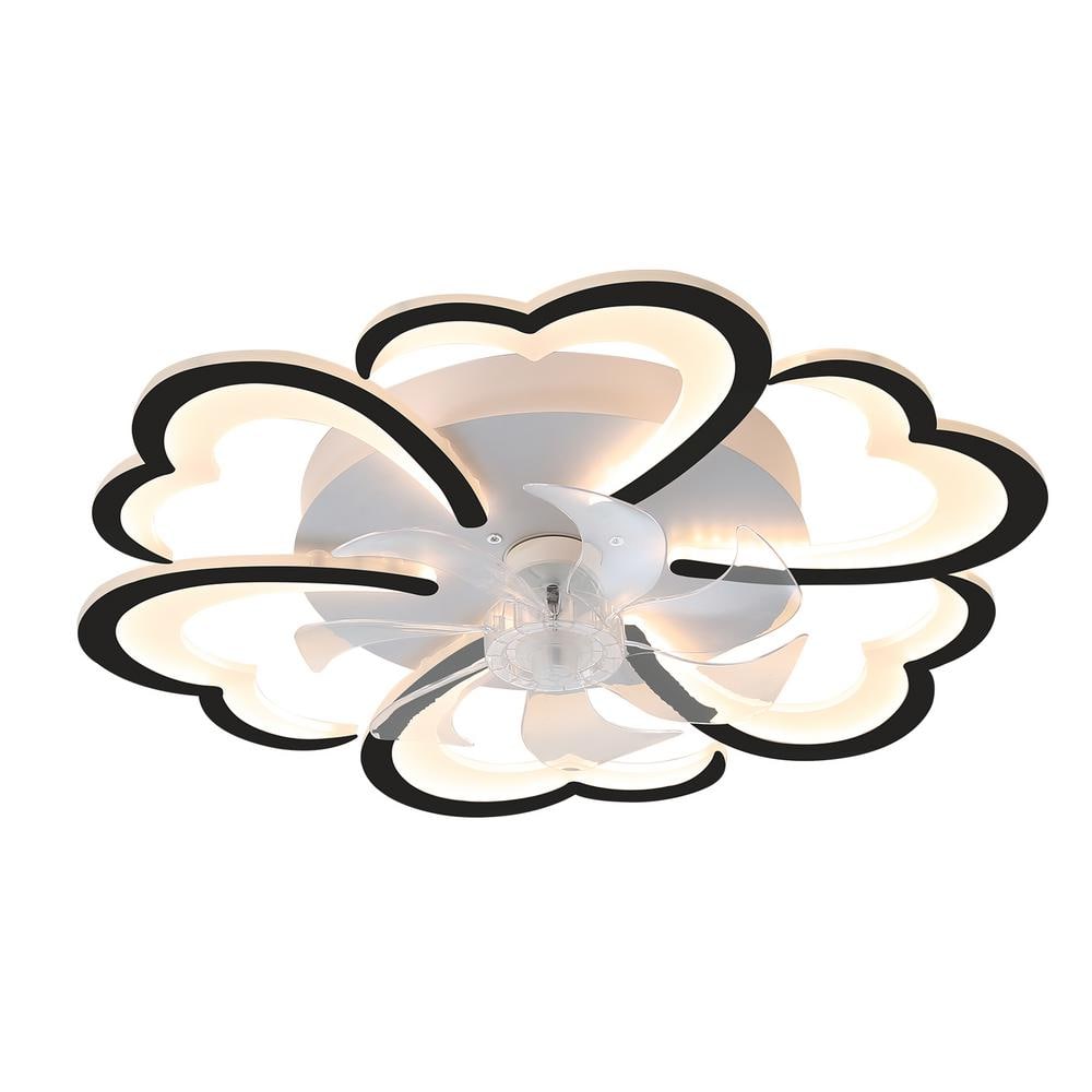 27 in. LED Indoor Black Smart Ceiling Fan with Lights and Remote, Flush Mou