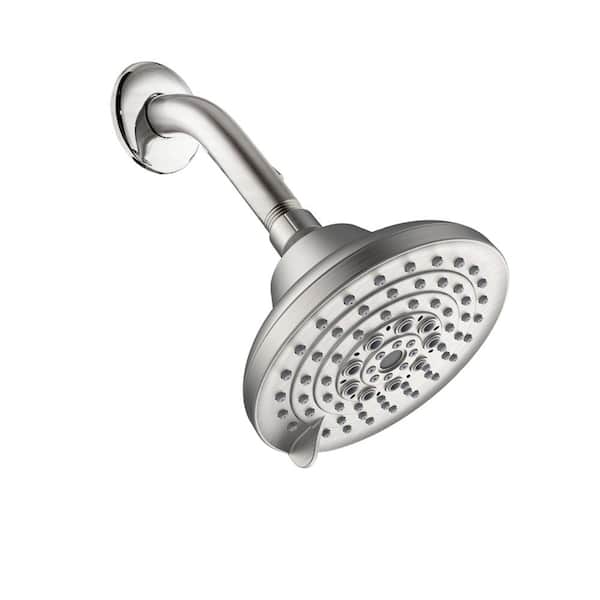 Satico 6-Spray Patterns Adjustable 1.5 GPM 5 in. Wall Mount High Pressure Fixed Shower Head in Brushed Nickel