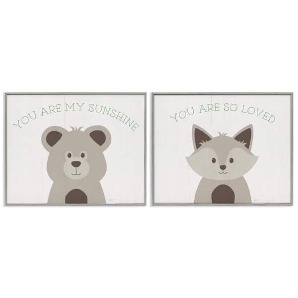 Stupell Industries Uplifting Kid's Animal Quotes by Natalie Carpentieri 2 Pieces Gray Framed Animal Giclee Art Print 16 in. x 20 in.