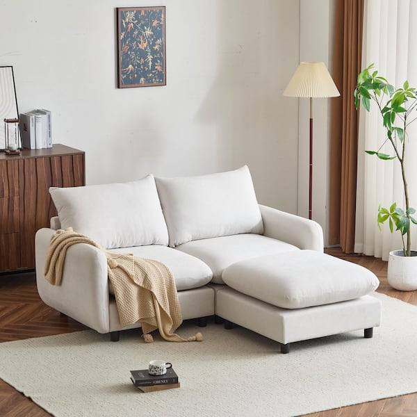 CHRISTOPHER KNIGHT HOME Willow 69 in. Modern 3-Seater Fabric Upholstered Solid Wood Modular Sectional Sofa with Ottoman in White Sand