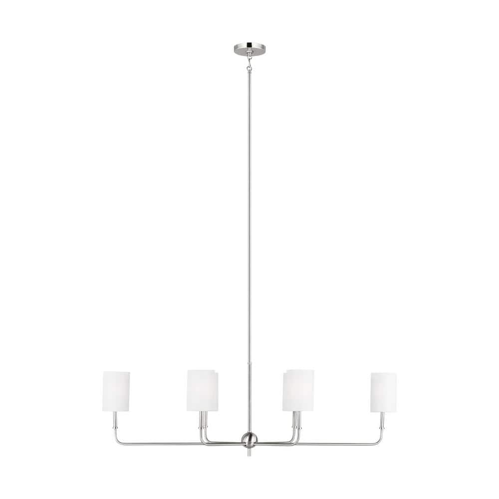 Brushed Nickel 6-Light Linear Chandelier with White Linen Shades