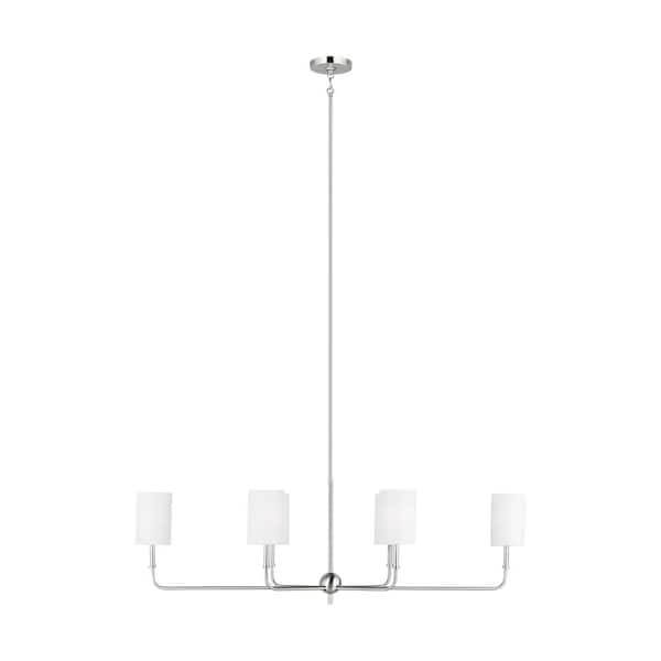 Generation Lighting Foxdale 6-Light Brushed Nickel Linear Chandelier with White Linen Fabric Shades