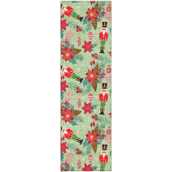Mayfield Premium Machine Washable Abstract AMF1822 Aloe 2 ft. 3 in. x 7 ft. 6 in. Runner Rug