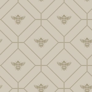 Honeycomb Bee Taupe Metallic Non-Pasted Wallpaper (Covers 56 sq. ft.)