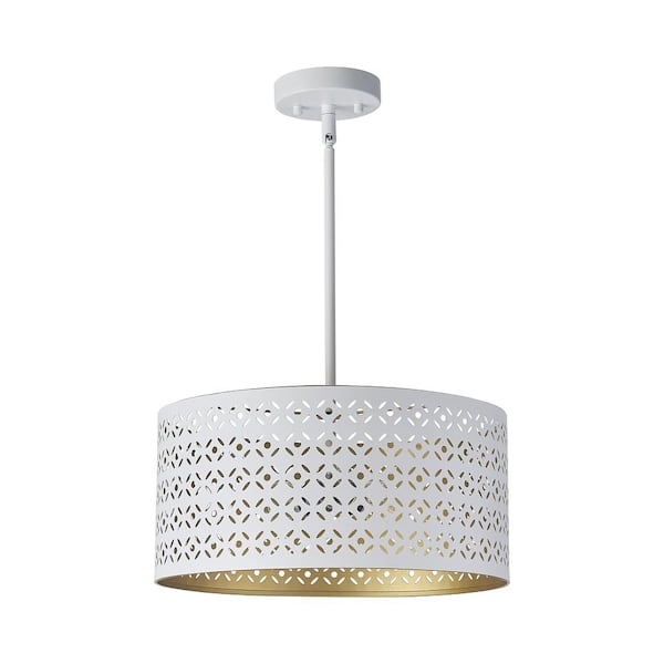 Unbranded 60-Watts 3-Light White Shaded Pendant Light with Metal Drum Shade, No Bulbs Included