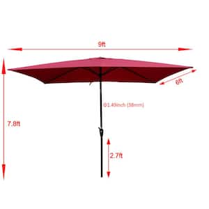 6 ft. x 9 ft. Outdoor Market Umbrella Waterproof Patio Umbrella with Crank and Push Button Tilt in Burgundy
