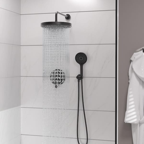 Single Handle 3 Spray 10 in. Round Shower Faucet Rain Shower Head 1.8 GPM with Adjustable Flow Rate in Matte Black