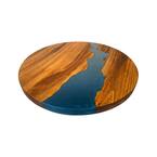 2 ft. L x 24 in. D UV Finished Saman Solid Wood Butcher Block Circular Countertop With Eased Edge and Blue Epoxy River