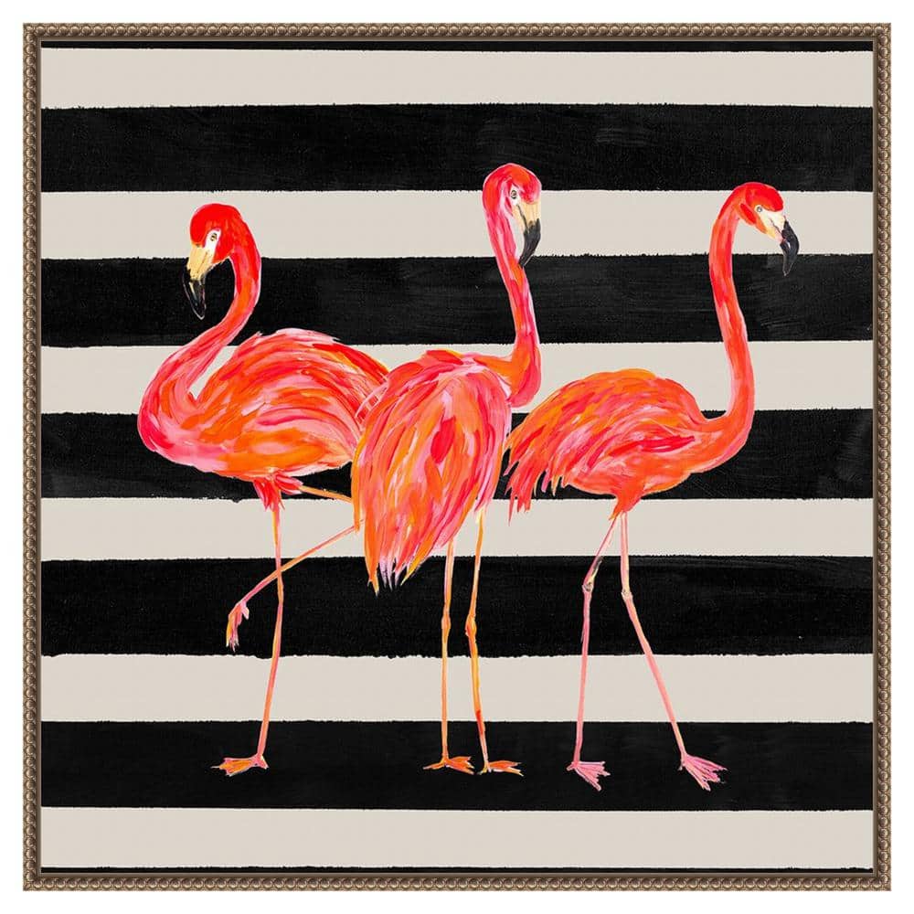 Fondly Flamingo Trio on Stripe by Julie Derice 1-Piece Floater Frame Giclee Animal Canvas Art Print 30 in. x 30 in. price history on PriceWatchPro