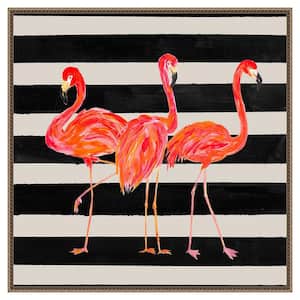 "Fondly Flamingo Trio on Stripe" by Julie Derice 1-Piece Floater Frame Giclee Animal Canvas Art Print 30 in. x 30 in.