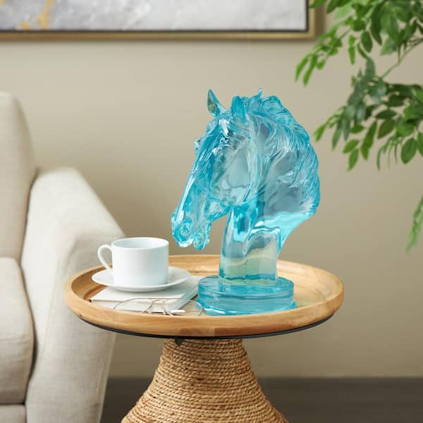 Litton Lane 6 in. x 13 in. Light Blue Resin Tinted Horse Sculpture
