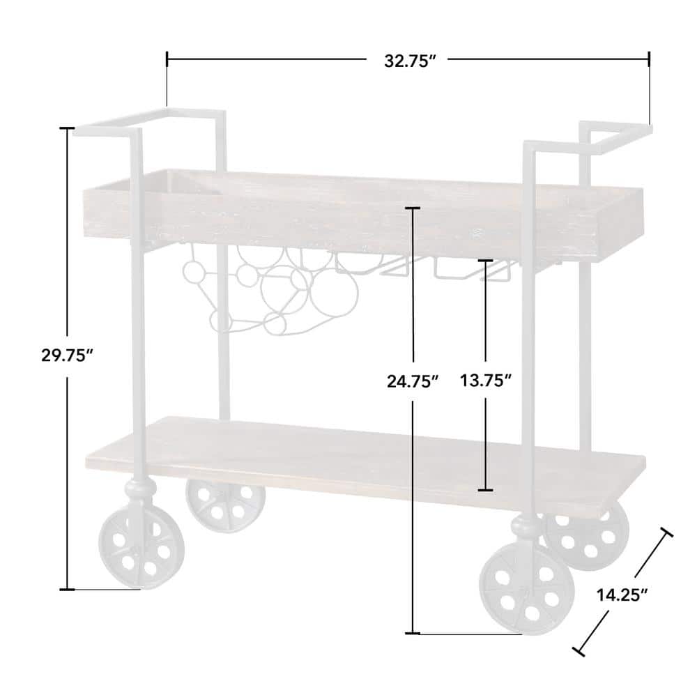 Rustic Brown Industrial Bar Cart with Wine Rack and Wheels