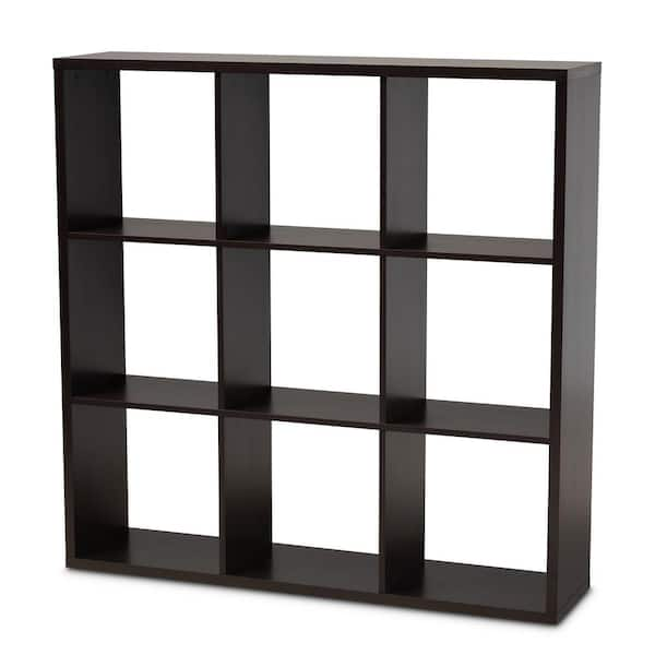 Baxton Studio 47.36 in. Dark Brown Wood 9-shelf Standard Bookcase with Open Back