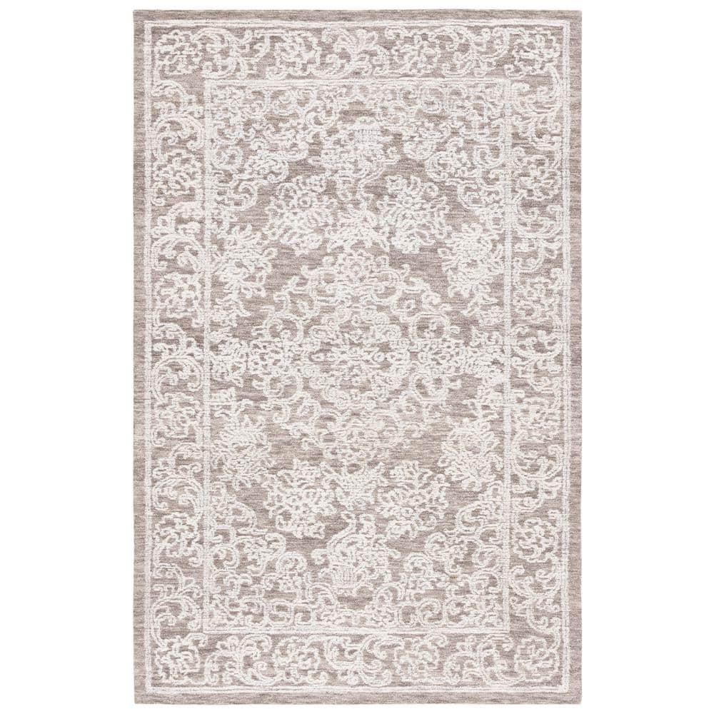 Ivory and Dark Grey 4' x 6' Hand Tufted Wool Area Rug