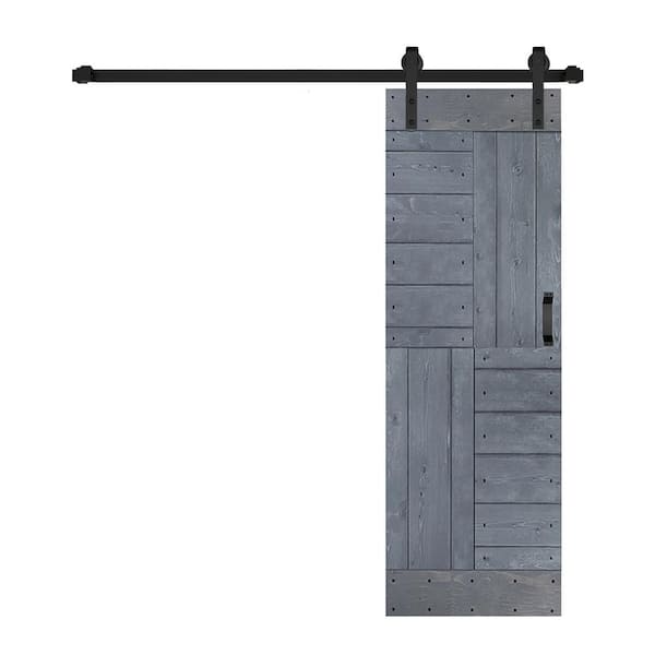 ISLIFE S Series 30 in. x 84 in. Dark Gray Finished DIY Solid Wood Sliding Barn Door with Hardware Kit