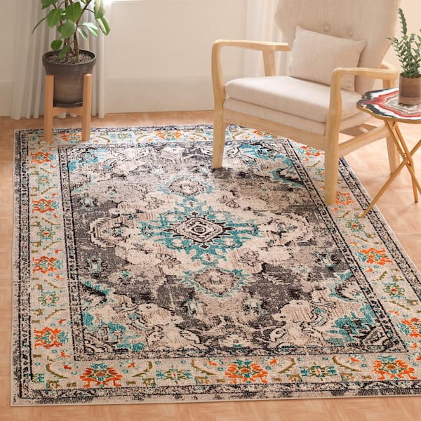 KAS Rugs Shabby Chic Rectangular Blue Border Hand-Hooked Accent