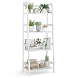 47.5 in. H x 19 in. W x 12.5 in. D White Bamboo Storage Rack Plant Flower Holder 4-Tier Display Shelves