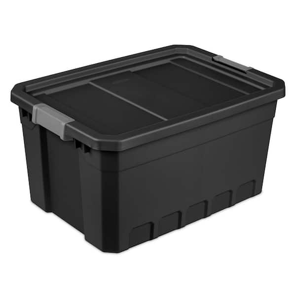 Lavex 19 13/16 x 14 1/4 x 5 1/2 Black Small Stackable Industrial Tote /  Storage Box with Attached Lid