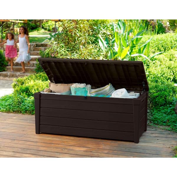 Keter Brightwood 120 Gallon Outdoor Garden Resin Patio Storage Furniture Deck Box 