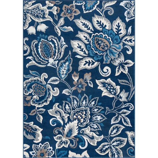 Madison Floral Dark Blue 8 ft. x 10 ft. Indoor Area Rug