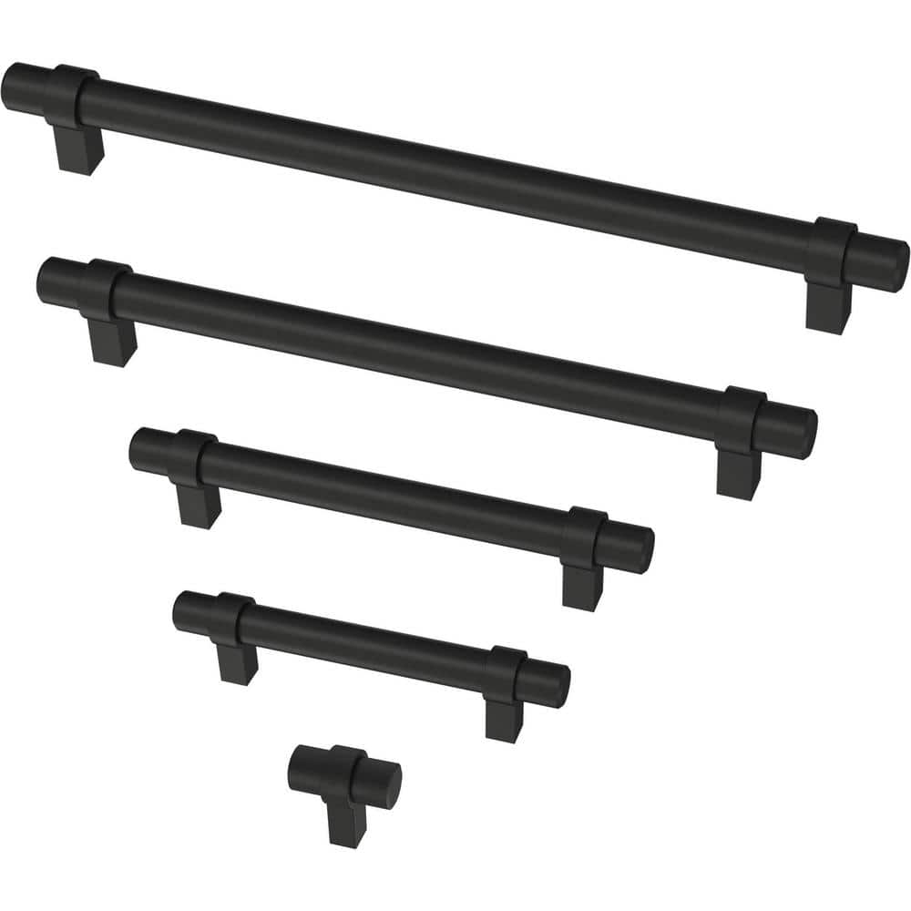 Matte Black Modern Brass Bar Drawer Pulls with Mounting Hardware
