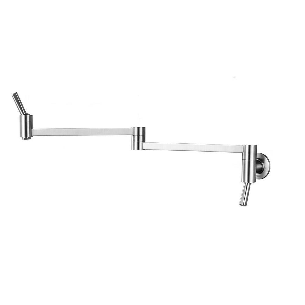 Aleasha Wall Mounted Pot Filler Faucet With Stretchable Double Joint Swing Arm In Brushed Nickel 0722