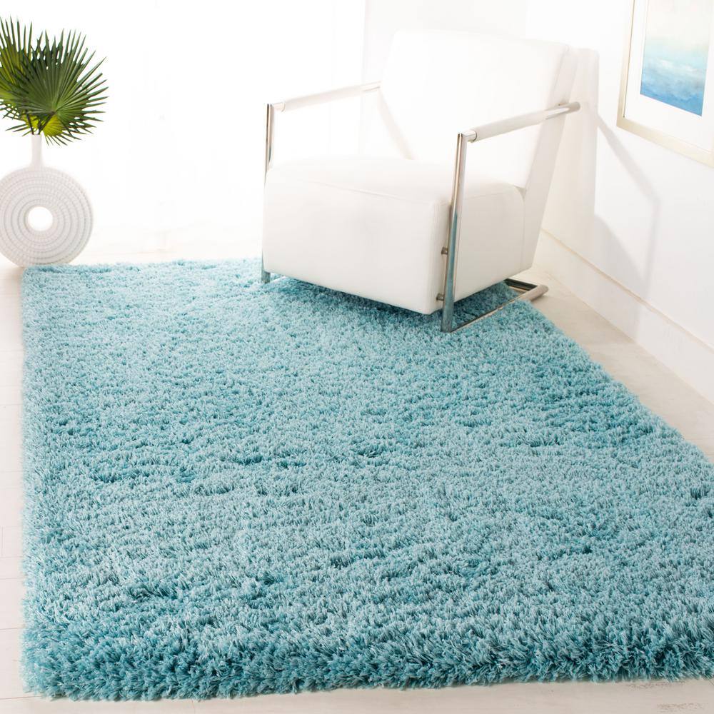 Blue 9' x 12' Solid Shag Synthetic Area Rug