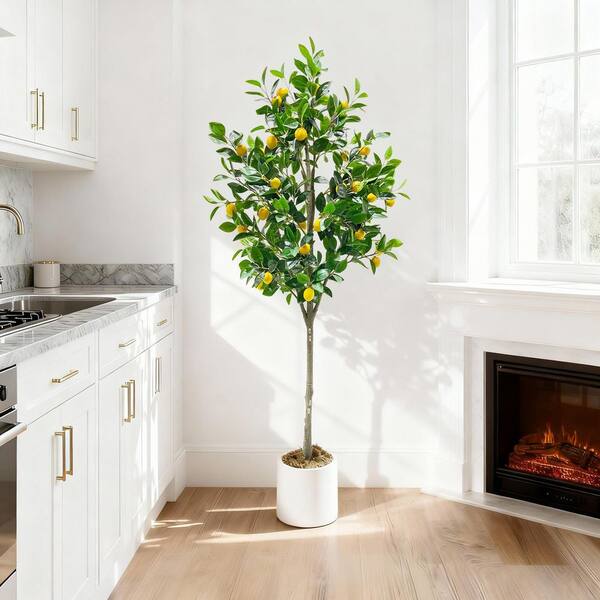 6 ft. Artificial Lemon Tree in White Pot, Large Floor Plants 6 ft. Artificial Lemon Tree in White Pot, Large Floor Plants