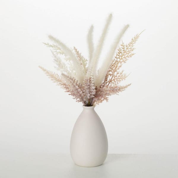 SULLIVANS 14 in. Artificial Dried Neutral Mixed Flowers in Vase