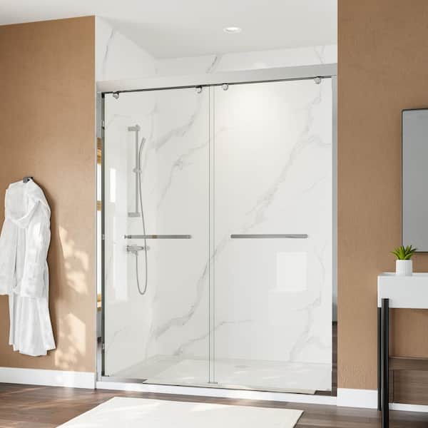 60 in. W x 76 in. H Sliding Framed Shower Door in Chrome with Clear Tempered Glass