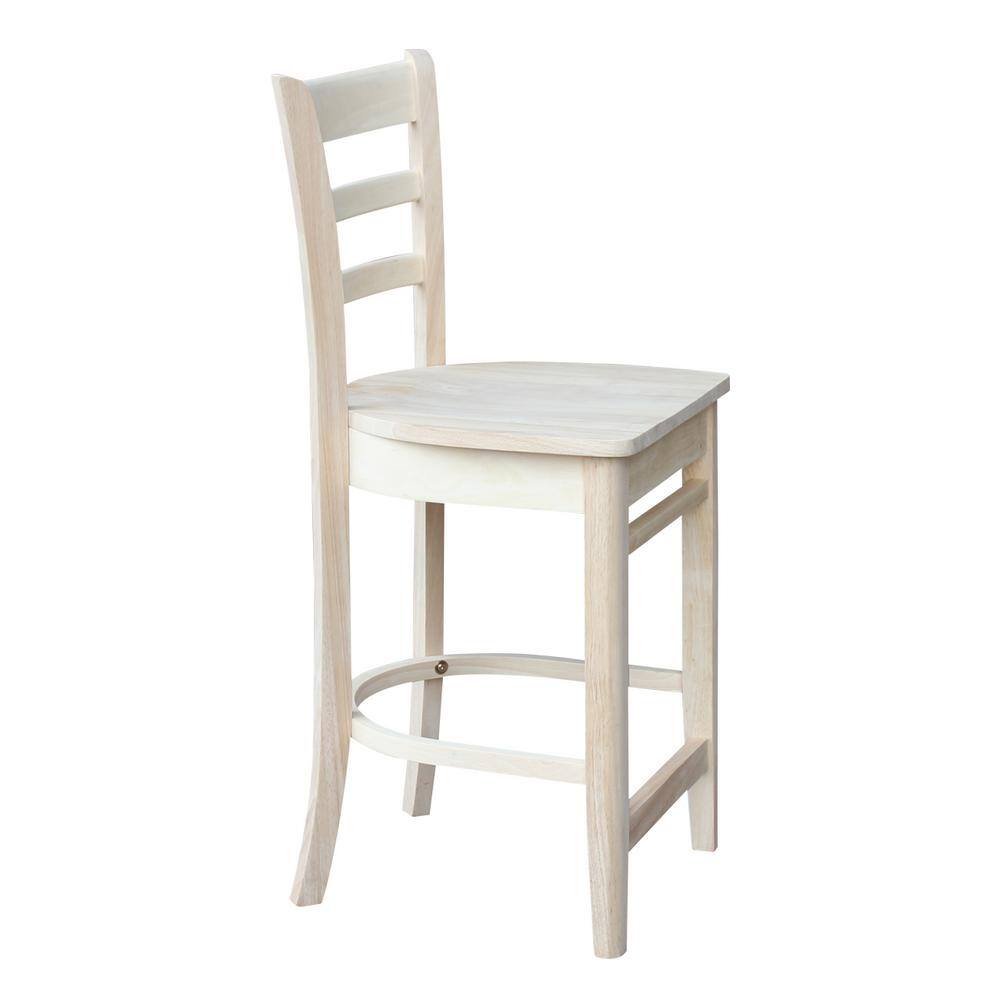 Emily Solid Parawood Counter Height Stool, 24" Seat, Unfinished