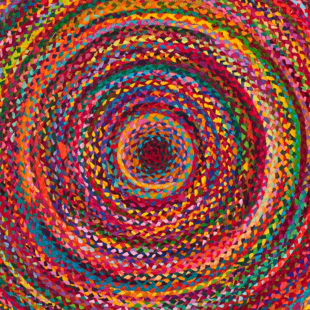 Handmade Multicolor Braided Wool and Cotton Round Rug, 4' Diameter
