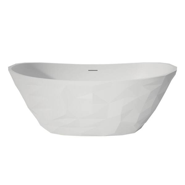 64 in. x 33 in. Solid Surface Stone Resin Flatbottom Freestanding Bathtub Soaking Bathtub in Matte White