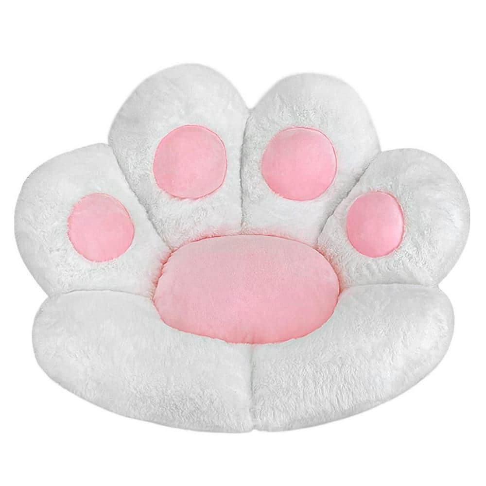 28 in. x 24 in. White Cat Paw Chair Pad, Comfy Kawaii Plush Seat Cushion fo