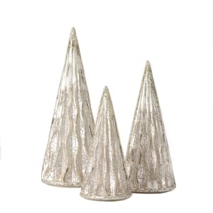 9.5 in., 7.5 in. & 6.5 in. Silver Glass LED Tree - Set of 3
