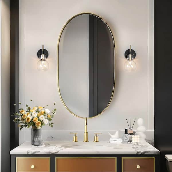 1-Light Modern Black Wall Sconce, DIY Brass Bathroom Vanity Light, Indoor Farmhouse Bedroom Wall Lights for Hallways