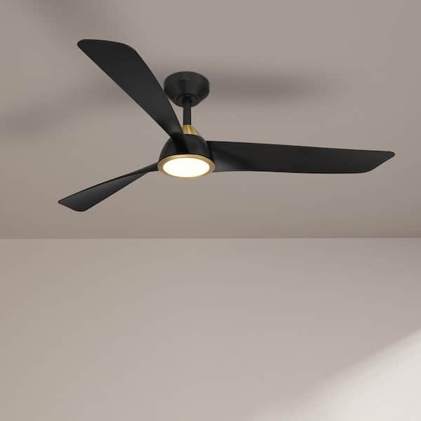 Hermosa 52 in. Indoor/Covered Outdoor Matte Black Modern Ceiling Fan with Integrated 5CCT LED with Remote Control