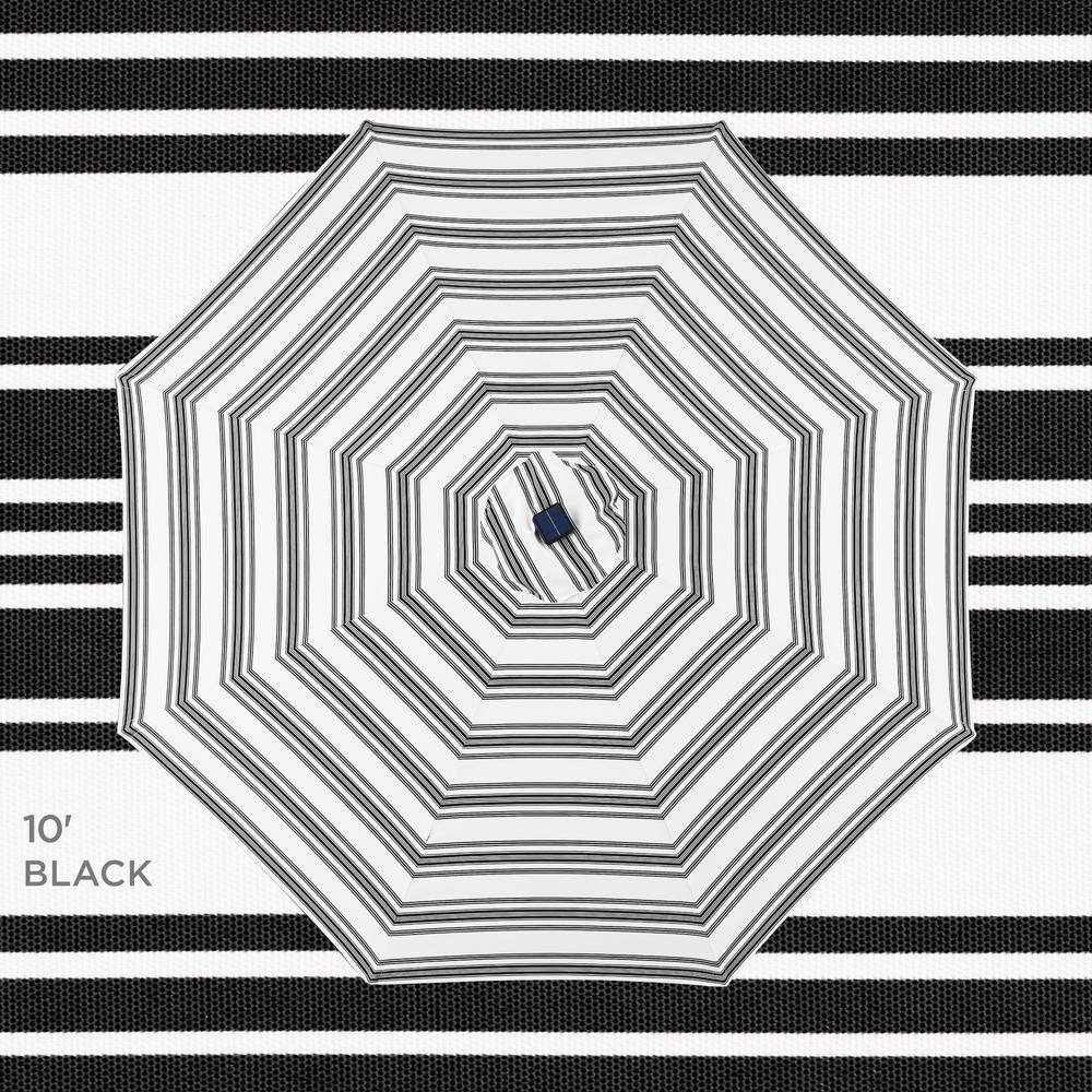 10ft Striped Black Metal Market Patio Umbrella with LED Lights