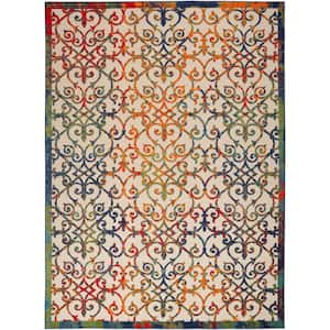 Aloha Multicolor 10 ft. x 14 ft. Floral Contemporary Indoor/Outdoor Area Rug