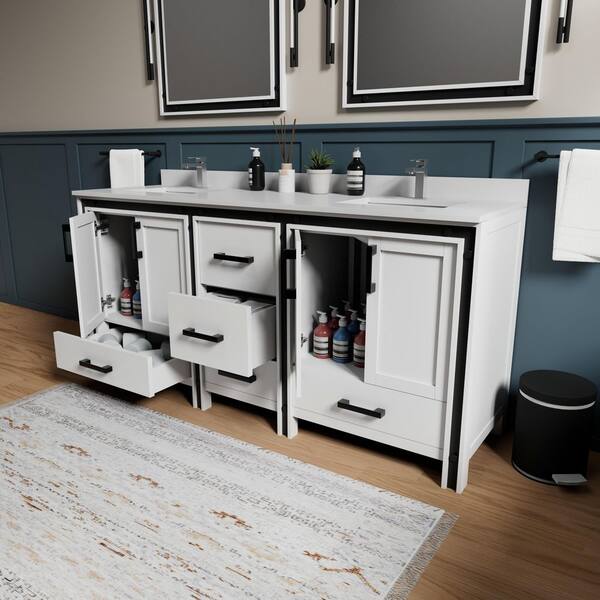Lexora Ziva 72 in W x 22 in D White Double Bath Vanity