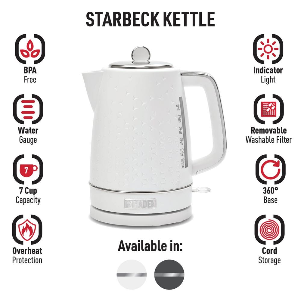 Haden Starbeck 1.7L White and Chrome Electric Tea Kettle