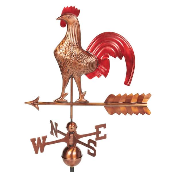 Good Directions Rooster Weathervane - Pure Copper Hand Finished Multi-Color Patina